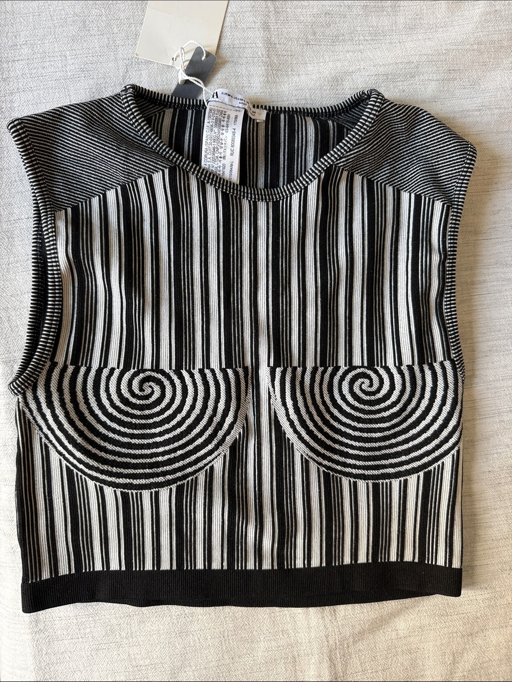 ZARA Black & White Striped Sleeveless Knit Crop Top